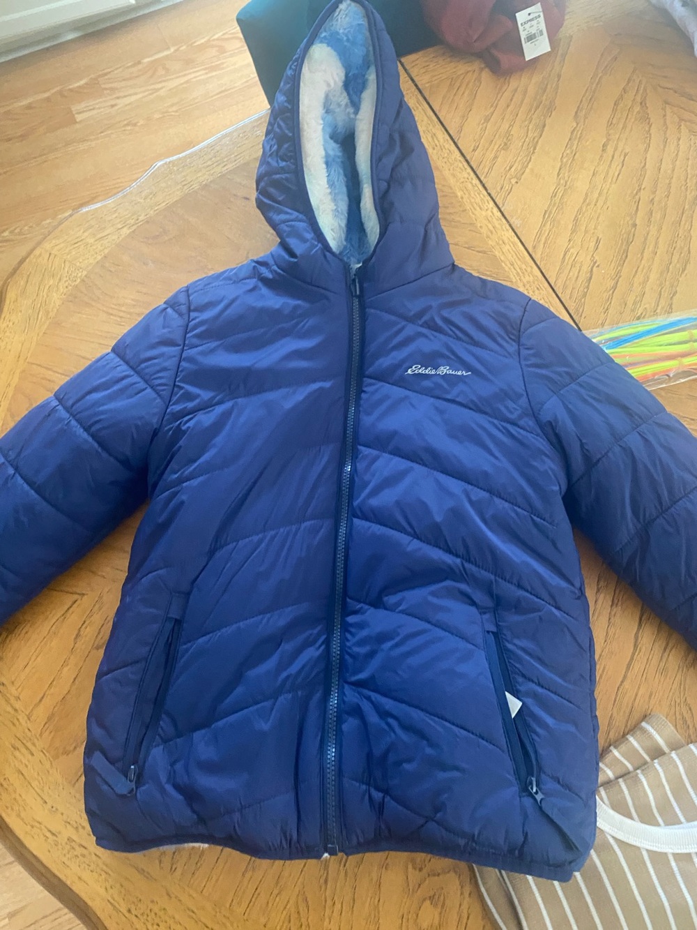 Eddie Bauer Kids Blue Hooded Puffer Jacket girls